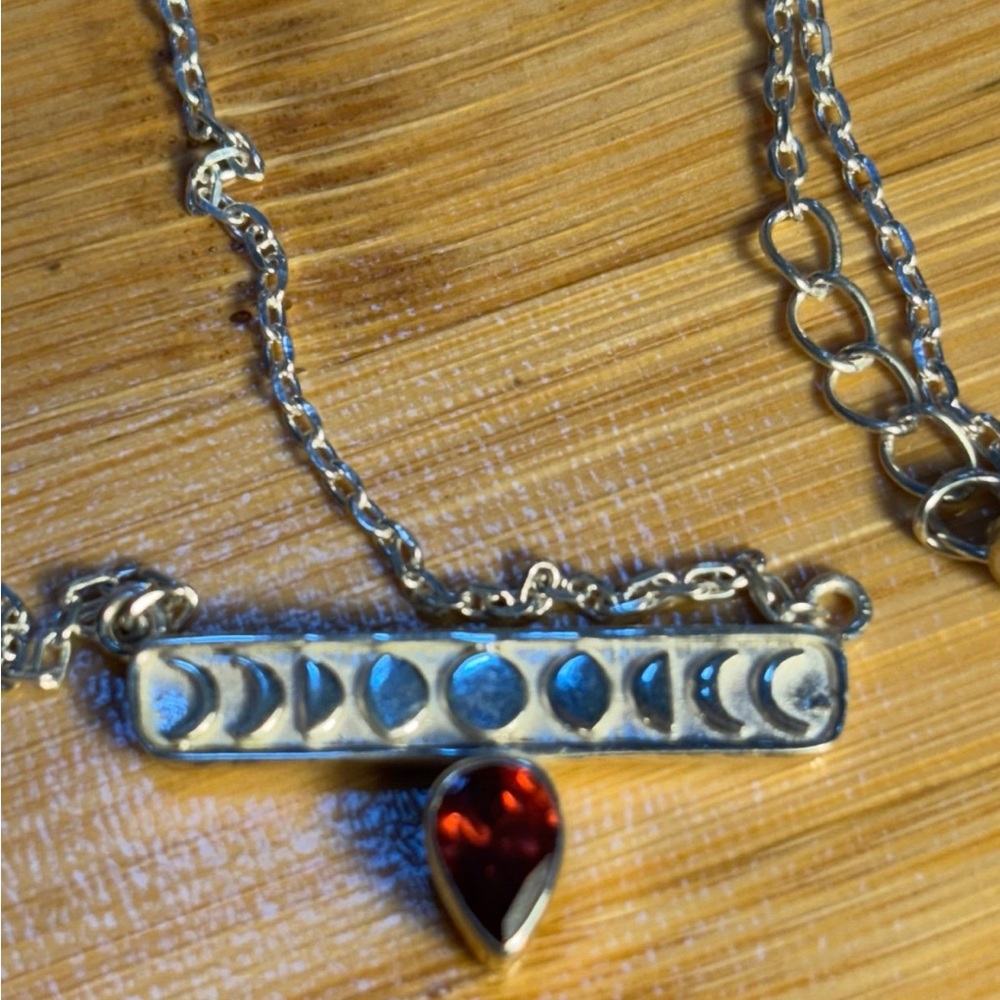 Silver and Red Teardrop Pendant Necklace